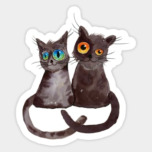 Two dark gray cats watercolor Sticker